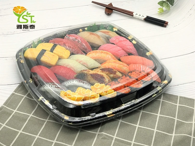 Цена завода элегантный вынос площади суши лоток пластиковые одноразовые замороженных продуктов лоток