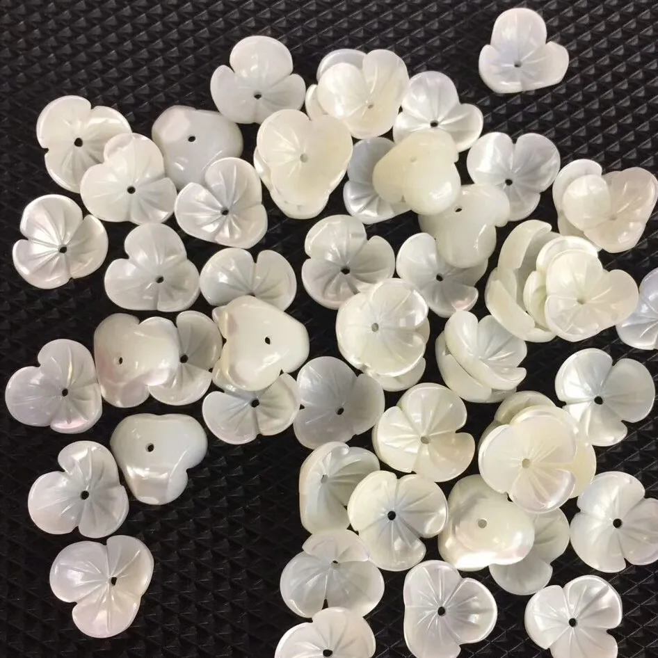 
Natural White MOP Flower Beads, White Mother of Pearl Carved Rose Flower Beads 