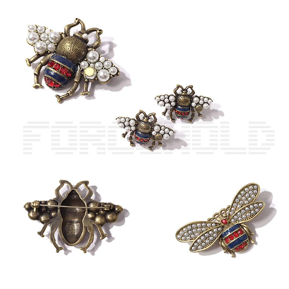 Blackened Lifelike Animal Motif Spider Dragonfly Pearl Stainless Steel Brooches