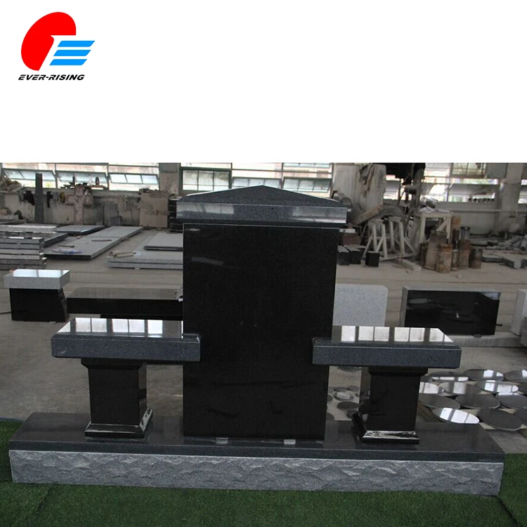 Black Double Bench Cemetery Tombstone