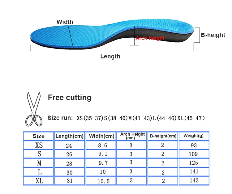 Anti Odor Fabric Walking Pad Shock Absorber Shoe Cushion Arch Support Reflexology Insole