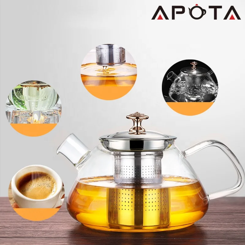 Large Capacity 34 OZ Teapot Glass With Wide Mouth Stovetop Safe