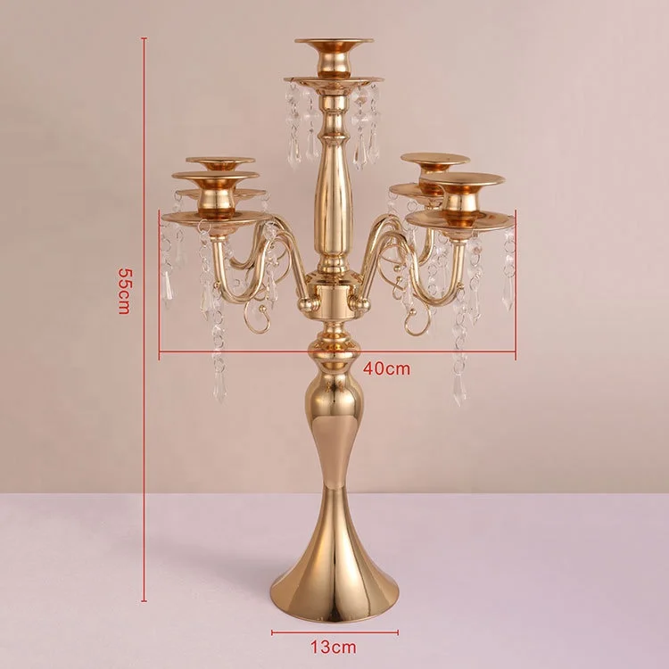 
Creative Tall Flower Holder Vase Strands Wedding Decoration Gold 5 Arms Candelabra Metal Candle Holder 