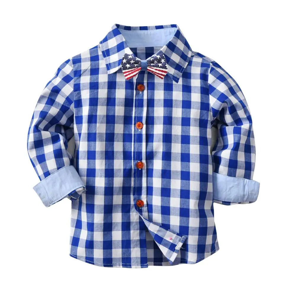 
custom long sleeve blue plaid 100cotton children shirt clothing 