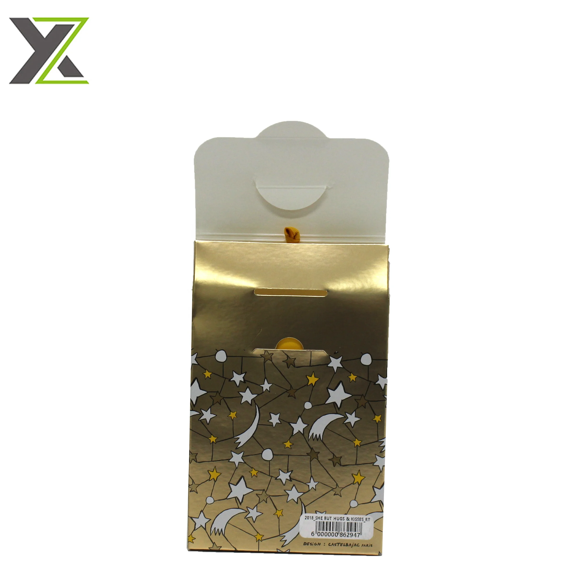 Custom gold fancy paper hand cream and lip balm set christmas gift box with hanging rope