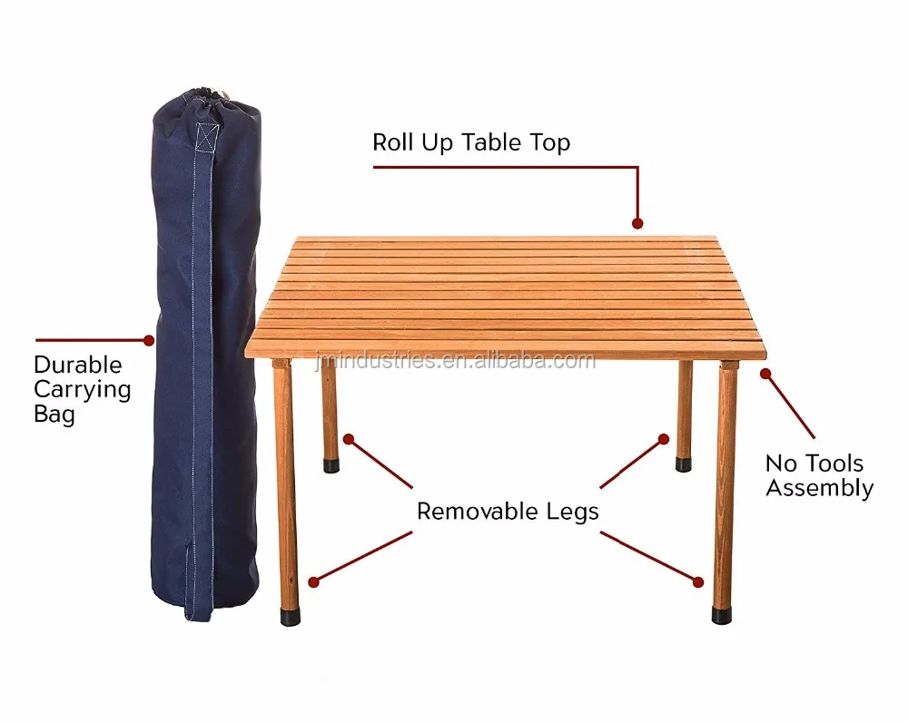 Low Wood Roll-up Picnic Table With Carrying Bag