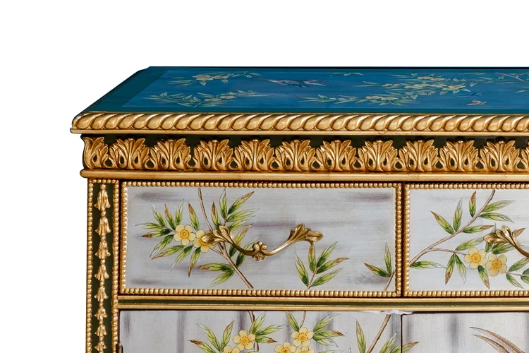 Antique hand painted vintage rustic china country classic furniture solid wood living room cabinet