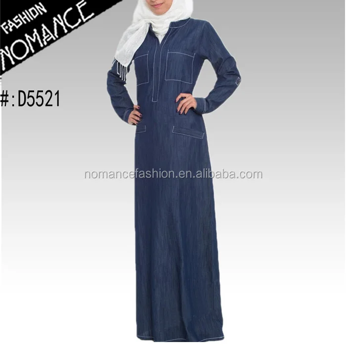 
front neck design denim maxi dress muslim patterns 