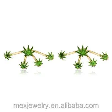 Серьги-гвоздики с листьями конопли и марихуаны