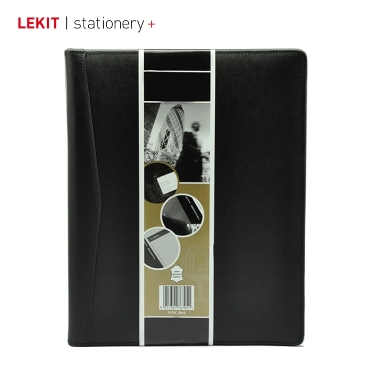 Pink PU leather a4 portfolio with notepad leather zipper binder notebook