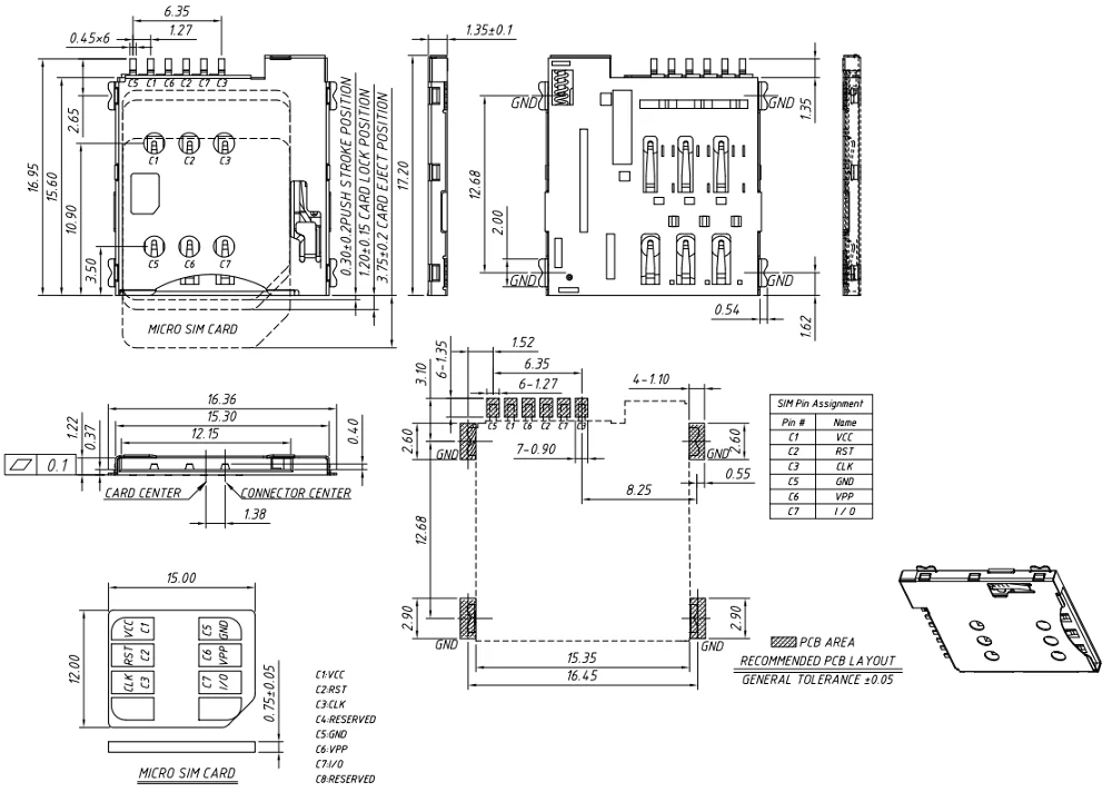 
Micro sim card push/push 6P without CD pin connector 