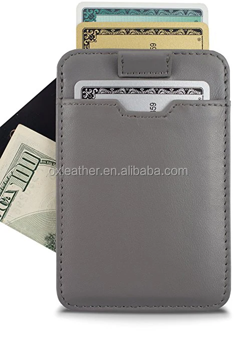 RFID Protection Thin Genuine Leather Card Holder For Up To 12 Cards with Slim Card Sleeve Wallet