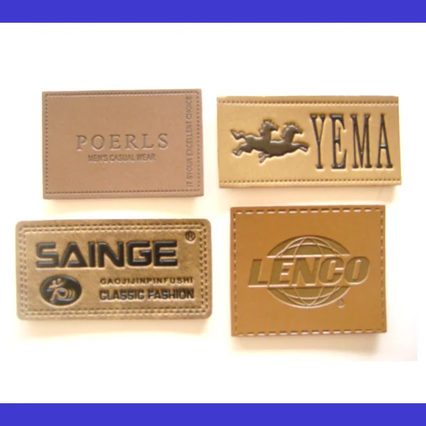 custom leather tags silver metal plate engraved logo leather tag