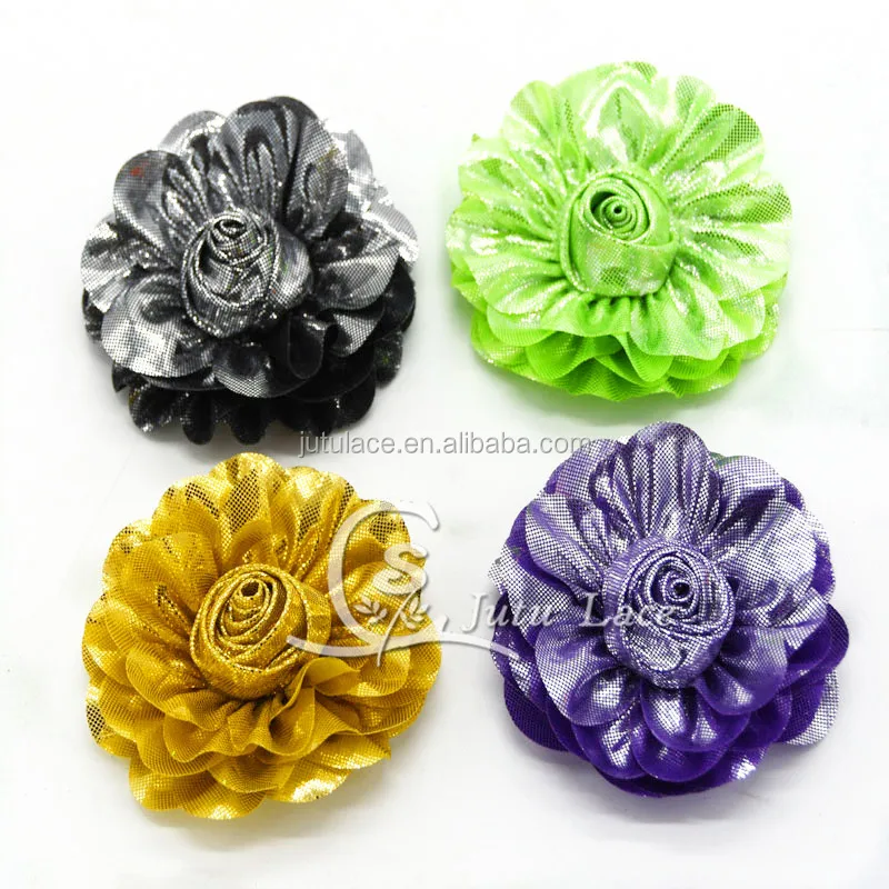 New silver glitter artificial flowers -handmade shiny fabric flowers -rose chiffon christmas flowers