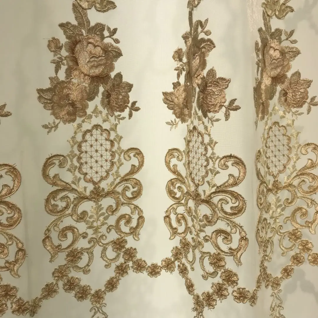 Russian curtain embroidery design luxury turkish embroidered sheer voile curtain fabric