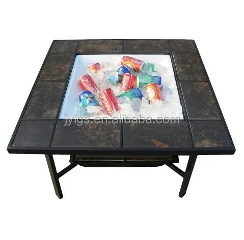 4-1 Outdoor Garden Backyard Square Tile Top Table Ice Bucket Fire Pit
