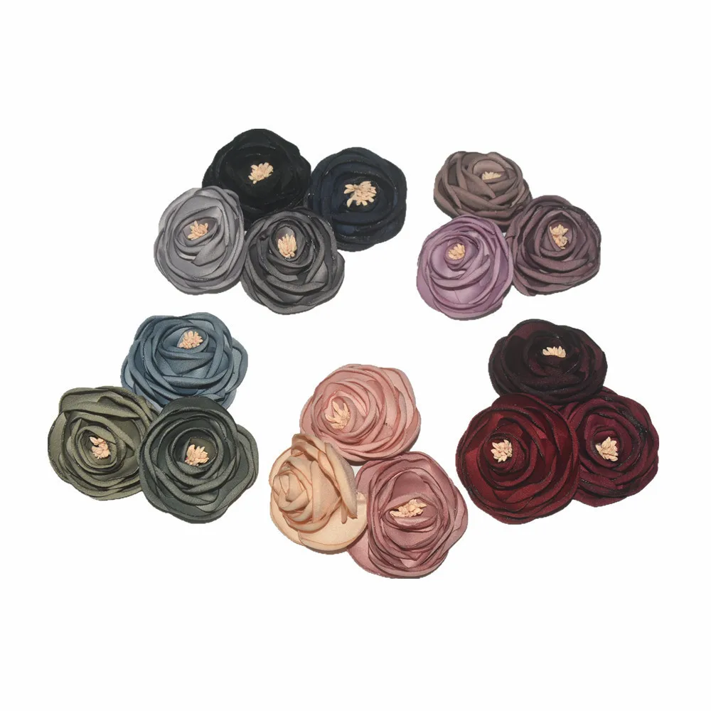 Antique Color Burned Satin Flower with Stamen Rolled Chiffon Rose Chic Headwear Hair decoration