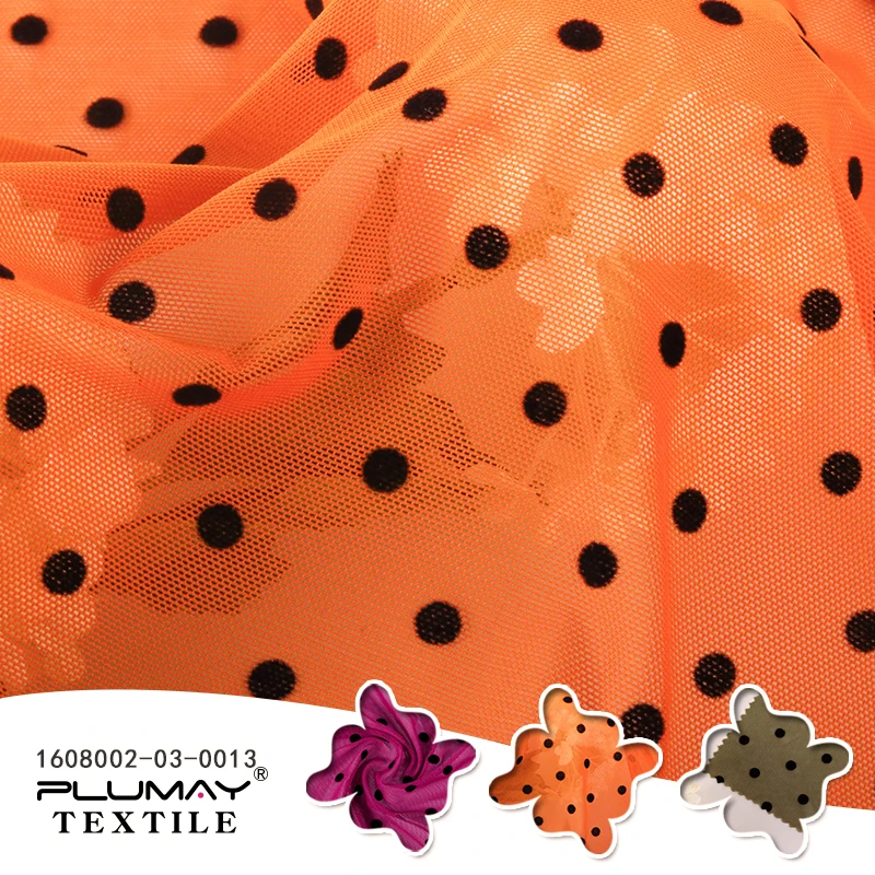 Nylon Span 4 way stretch digital printing tricot flocked mesh fabric for clothing textile custom elastic fashion ripstop tule