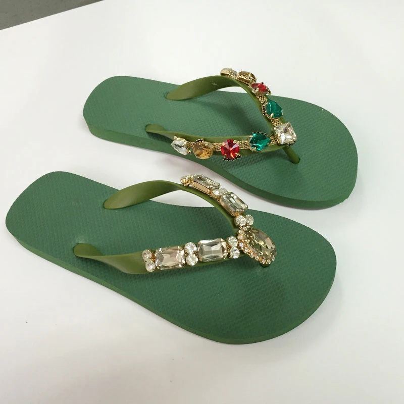2019 new elegant women  flip flops with beautiful diamonds