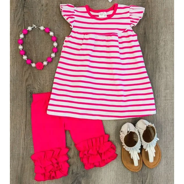 Baby clothing ruffle Strawberry Sorbet capri sets cotton toddler outfits wholesale little girls summer boutique short set