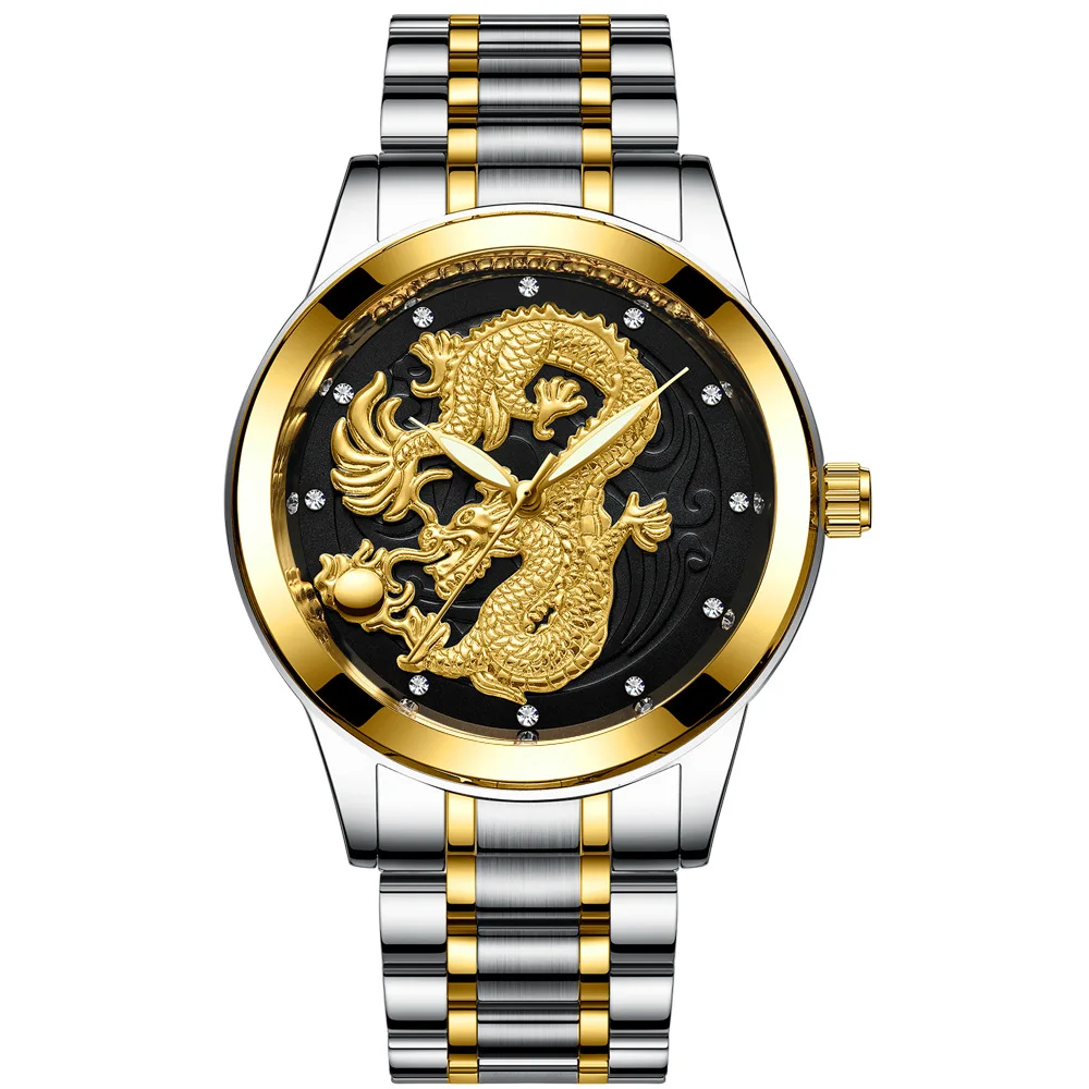 
2019 Luxury Brands Roles 18k Unisex un-mechanical gold dragon dial watches male steel fashion wrist watches 