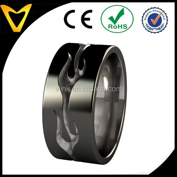 Wide carved flames ring,flames engraved titanium ring,custom texture engraved men ring specialized coating flames ring designs