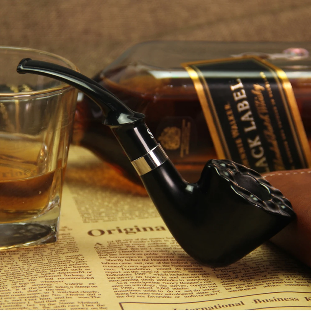 SANDA Authentic Cyclobalanopsis wooden Manual filter bucket curved pipe tobacco pipe Men SD-737