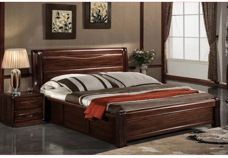 China Factory Fashionable Queen Bed Room Set With Night Table Wooden Frame Bed