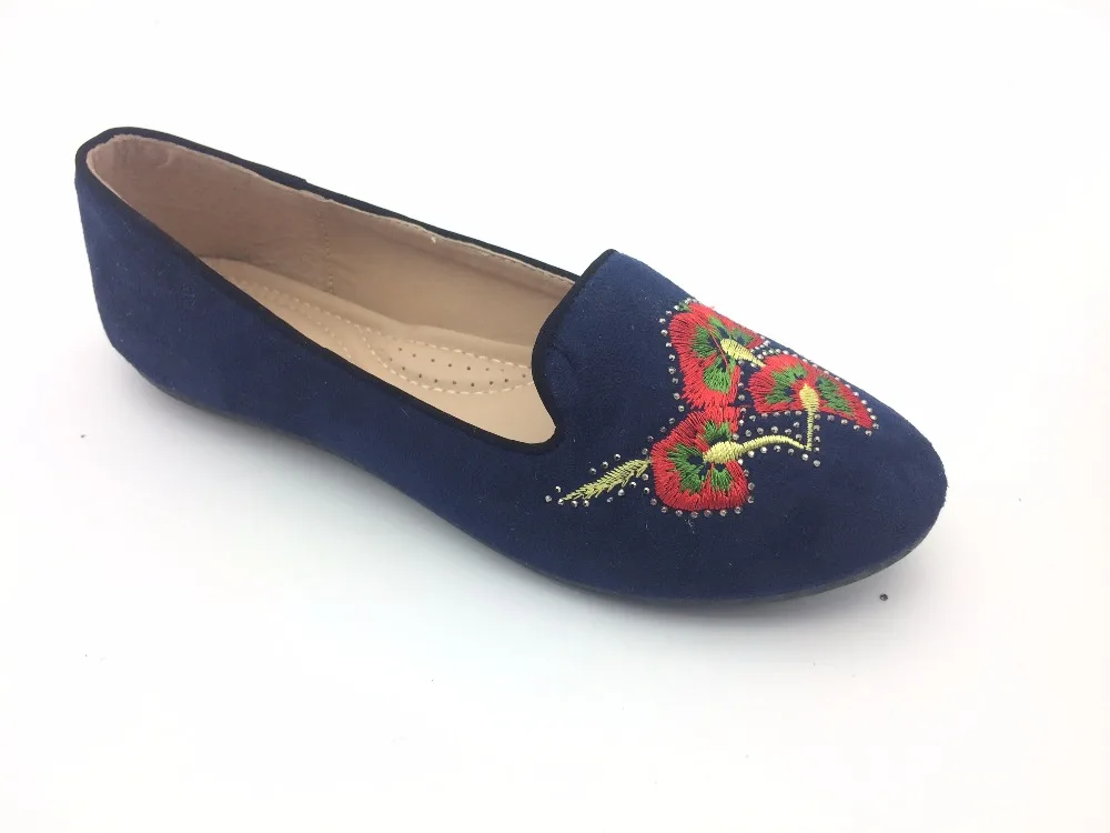 New Women Embroidering Shallow Mouch Tip Flat Boat Shoes