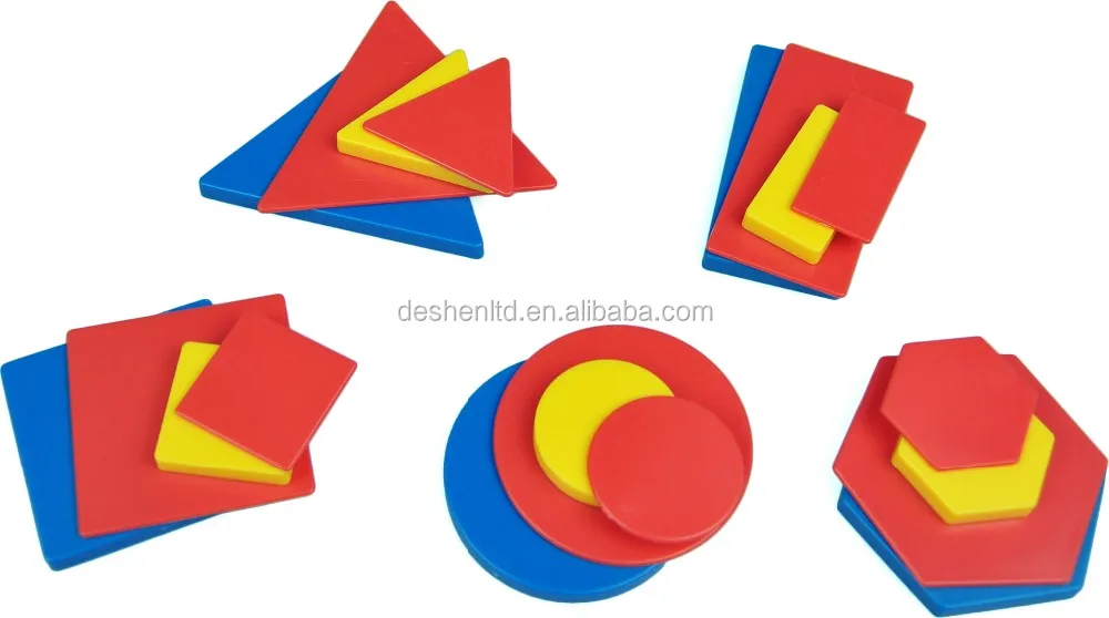 Plastic Attribute Blocks Student Kit Geometry Set Manipulatives for Preschool Set of 60pcs 5 Shapes