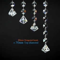 Goldenhaitai 14mm crystal Glass octagon beads strands, Hanging Crystal Beads Chain Garland with diamond pendants