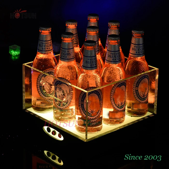 Rechargeable Batteries Luminous Ice Bucket Lighting up Remote Control Acrylic Chilly Bin LED Ice Bucket for 9 Bottles