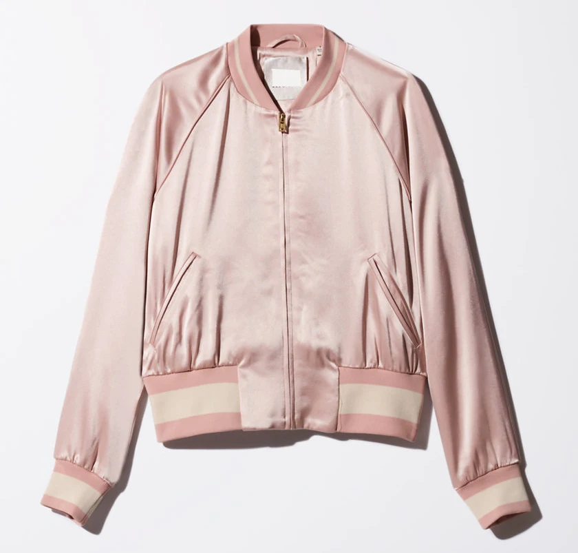 2021 new arrivals fashion casual women clothing custom plain pink satin bomber varsity jacket