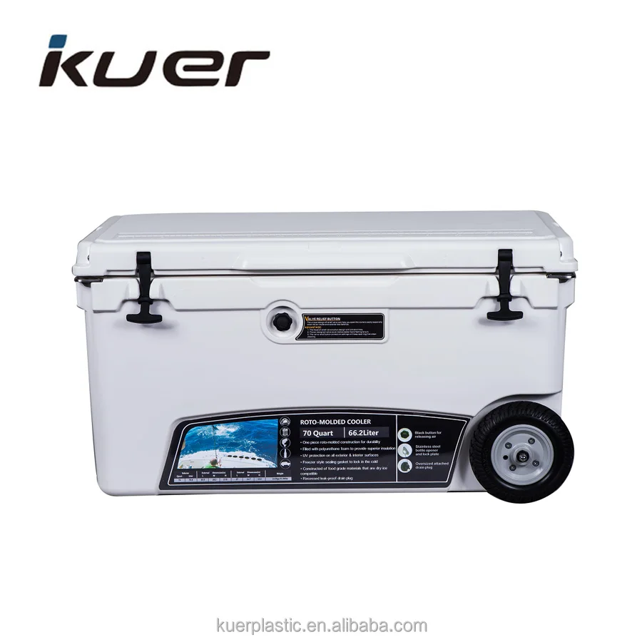 70QT long time outdoor fishing use roto-mold cooler box with wheel