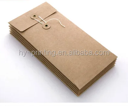 Guangzhou factory kraft envelope with button and string closure