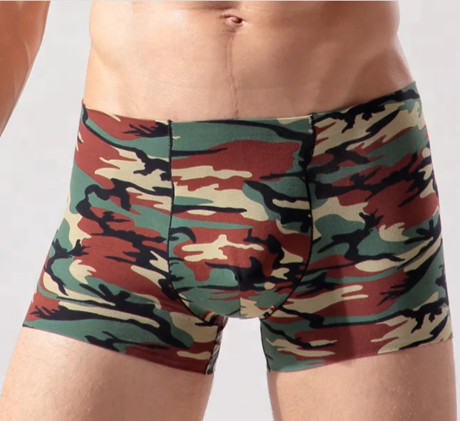 Camouflage print pure cotton seamless boxers mens one piece no trace male underwear