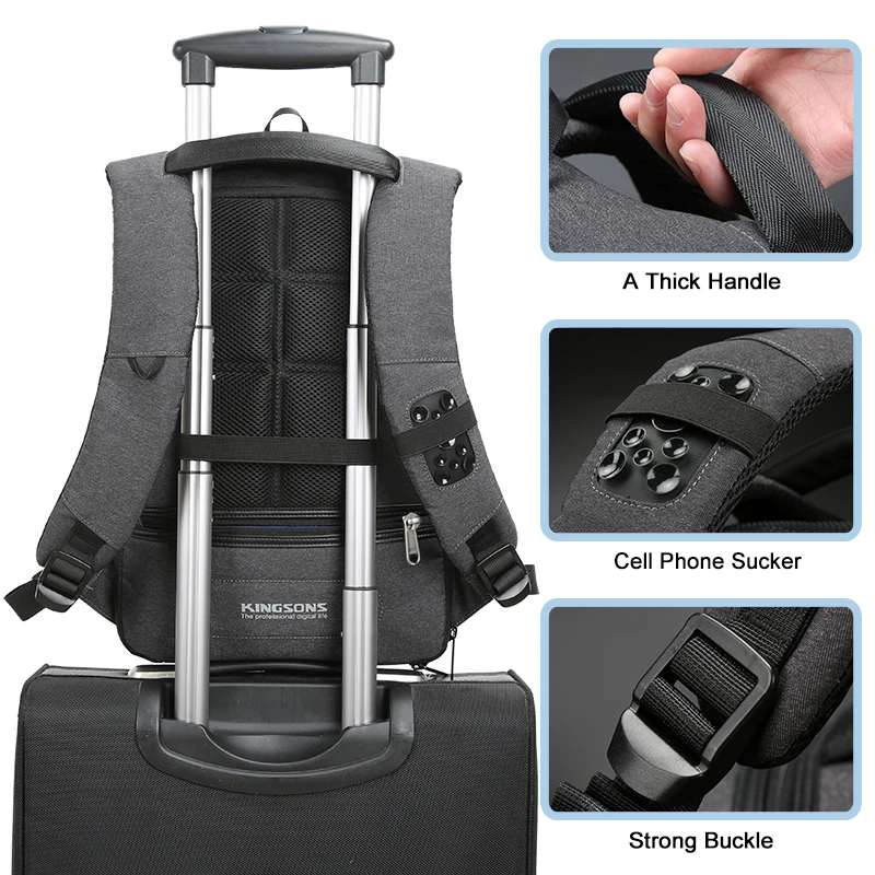 Kingsons hot selling wholesale waterproof antitheft laptop backpack men anti theft laptop bag with usb charger port