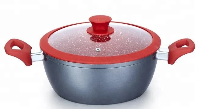 
Outside, Soft Touch Handle, Inductive Base Grey 7-pcs Forged Aluminum Nonstick Cookware Sets, Crimson Marble Longjia Cookware 