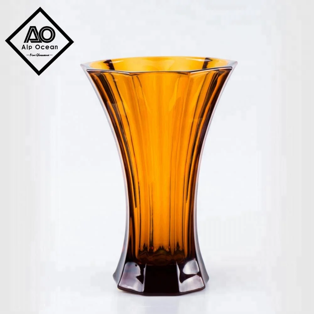 26.3cm Tall Octangle Amber Colored Glass Vase Stylish Wholesale Flower