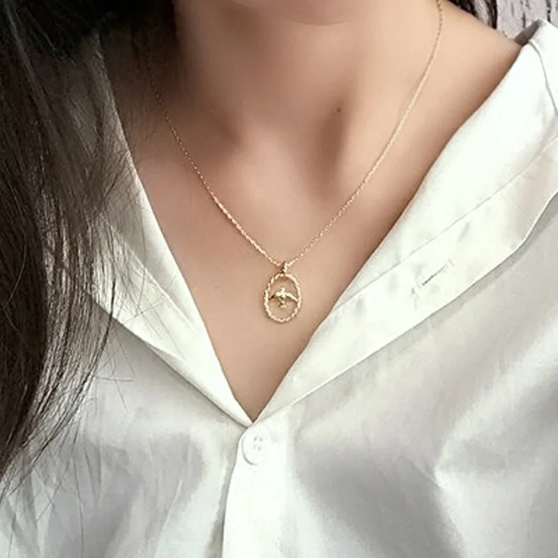 HYH 925 silver necklace swallow and twist circle pendant necklace