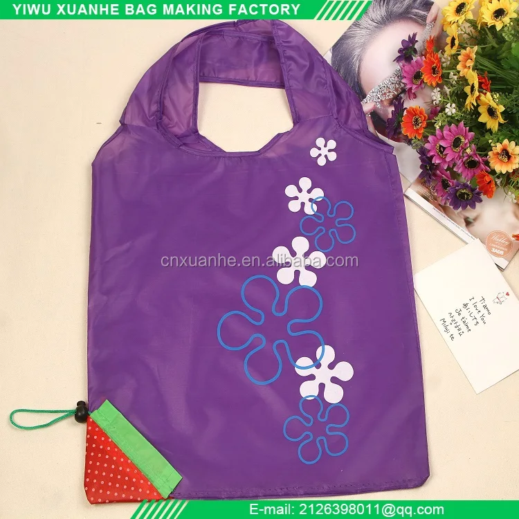 Strawberry folding fruit shape shopping bags with polyester nylon fabric