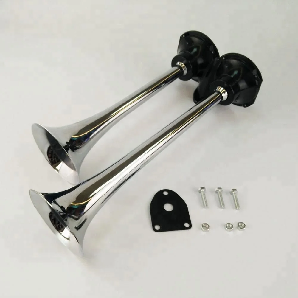 Chrome Zinc Dual Trumpet Air Horn with Manual valve for Any Vehicles Trucks Lorrys Trains Boats Cars Vans