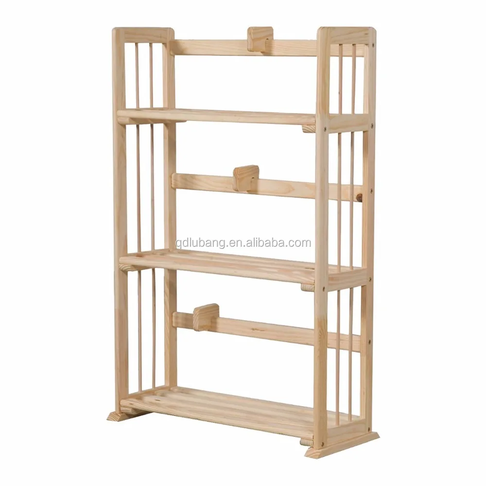 Simple Stylish Design Natural Pine Solid Wood 3-Tier Bookshelf