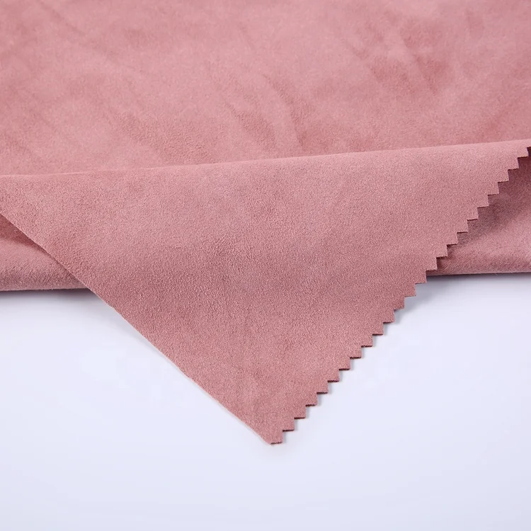 Weft pink fabric textile polyester anti wrinkle suede fabric for women clothes