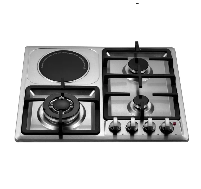 Stainless steel panel electric cooker gas hob with 2 gas burner+2 electric hot plate gas cooktop