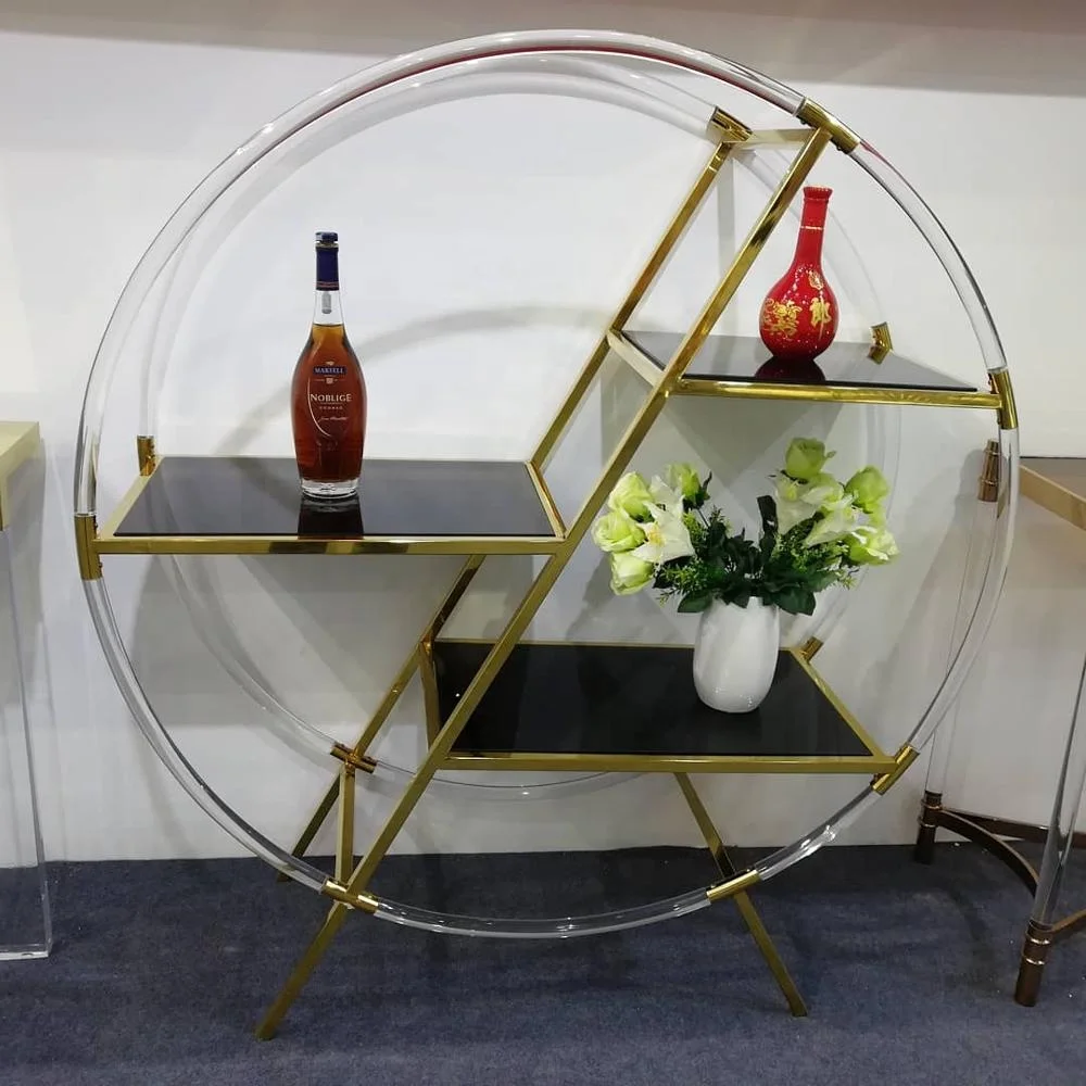 Hot Sale  Modern Acrylic Corner bookShelf with Stainless Steel