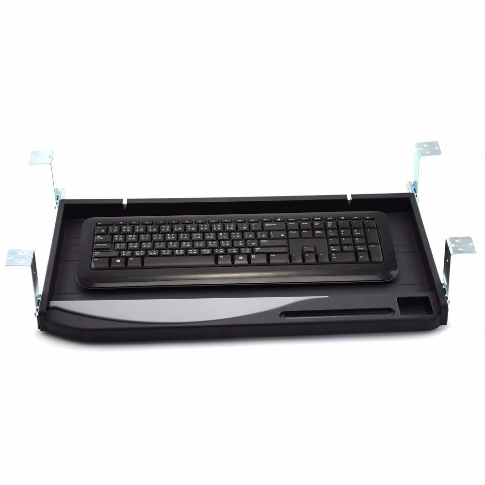 Under desk diy sliding drawer plastic computer keyboard tray