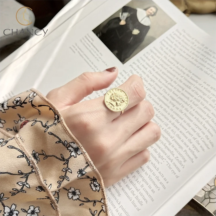 
Hot sale 925 sterling silver big gold coin finger ring 