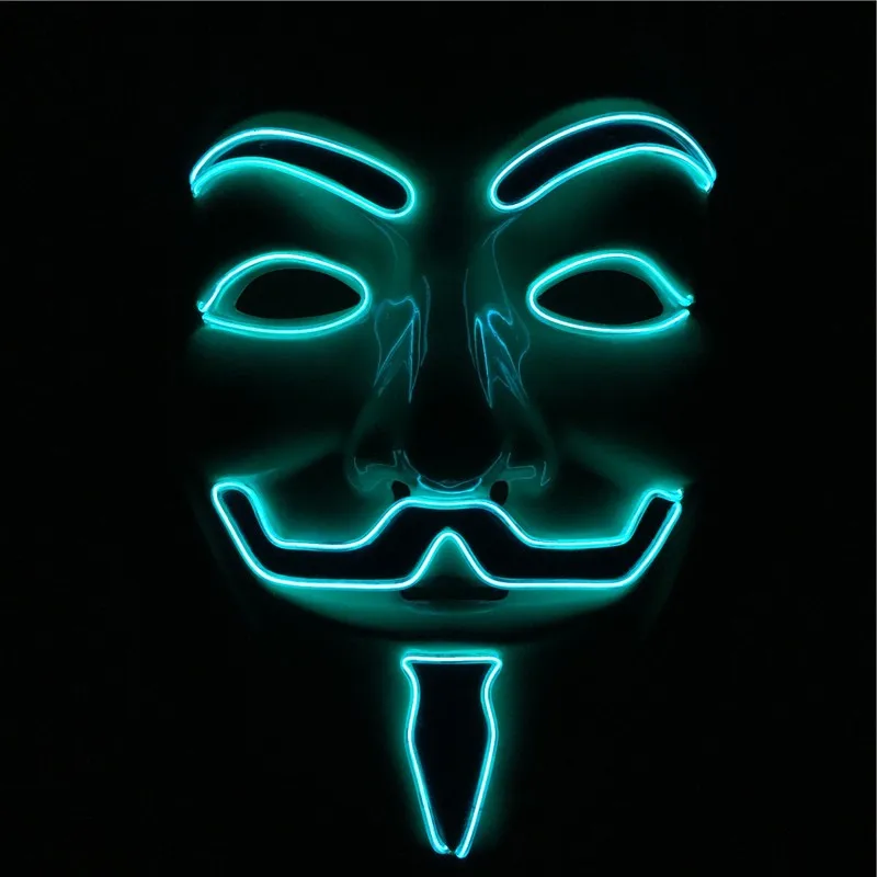 10 colors Halloween Masquerade Glowing Mask Ghost Dance Luminous light up EL wire neon LED V vendeou Mask