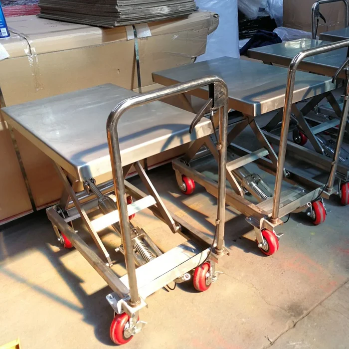 500kg Portable Manual Hydraulic Stainless Steel Scissor Lift Trolley